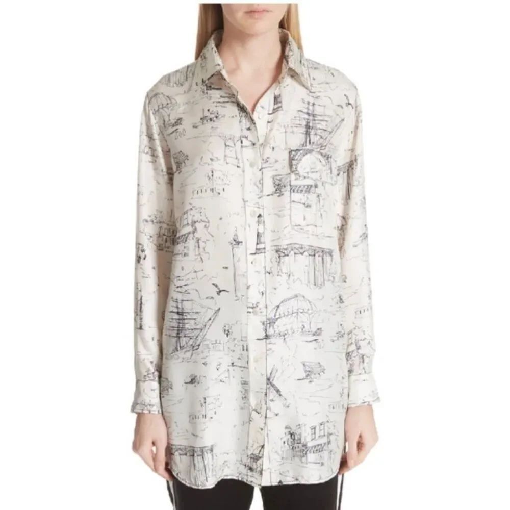 NEW NWOT BURBERRY Chava Seaside Sketch Silk Blouse Shirt Top sz 8